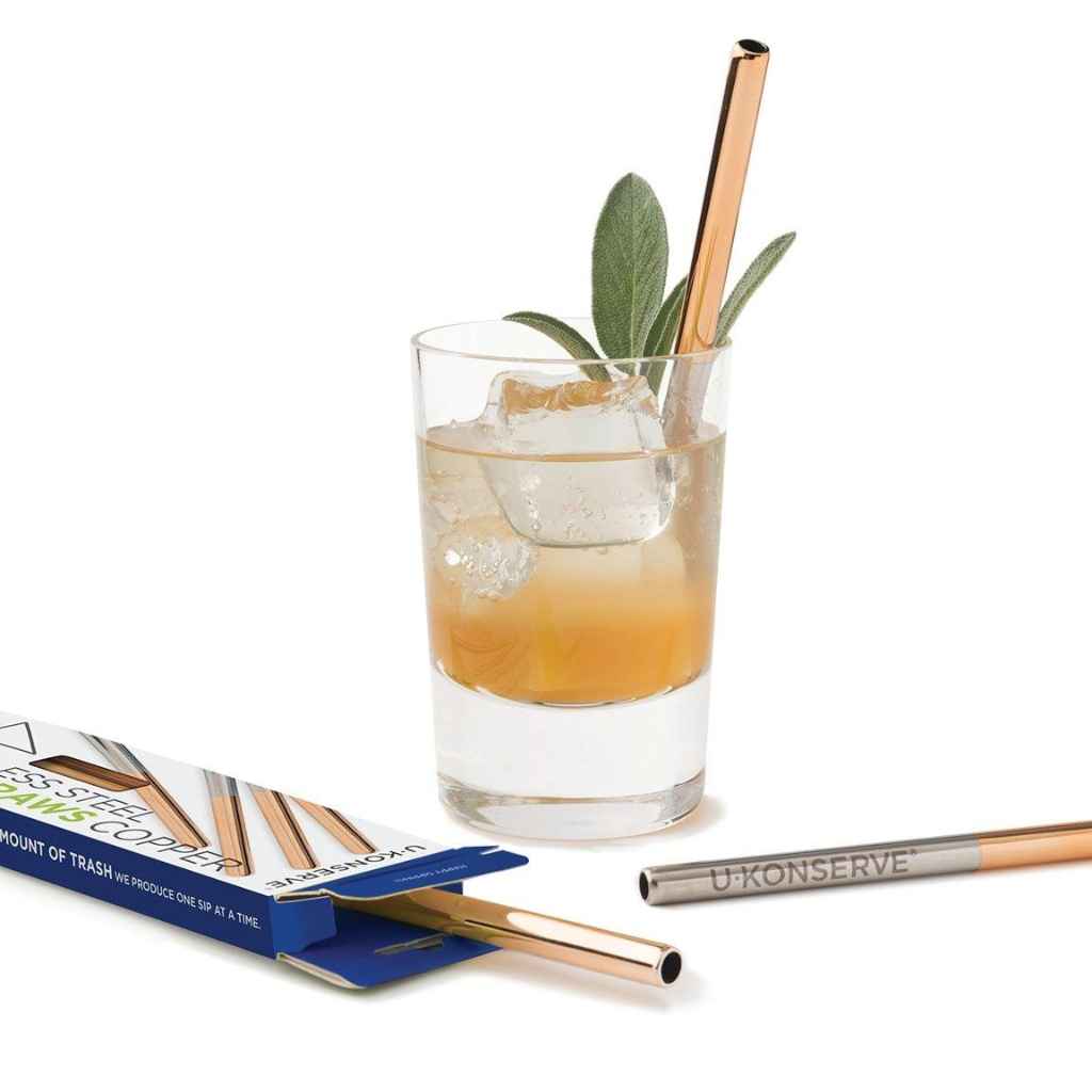Stainless Steel &amp; Copper Cocktail Straws — 4 pack