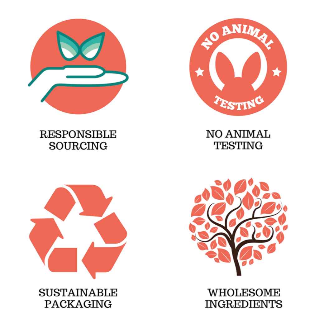 responsible sourcing, no animal testing, sustainable packaging, wholesome ingredients
