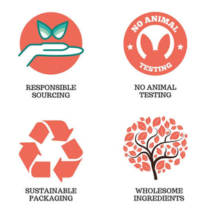 responsible sourcing, no animal testing, sustainable packaging, wholesome ingredients