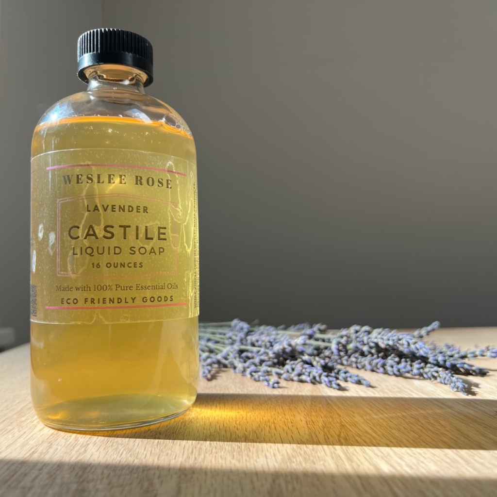 Lavender Castile Liquid Soap made by Weslee Rose. 16oz bottle. Made with 100% Pure Essential Oils.