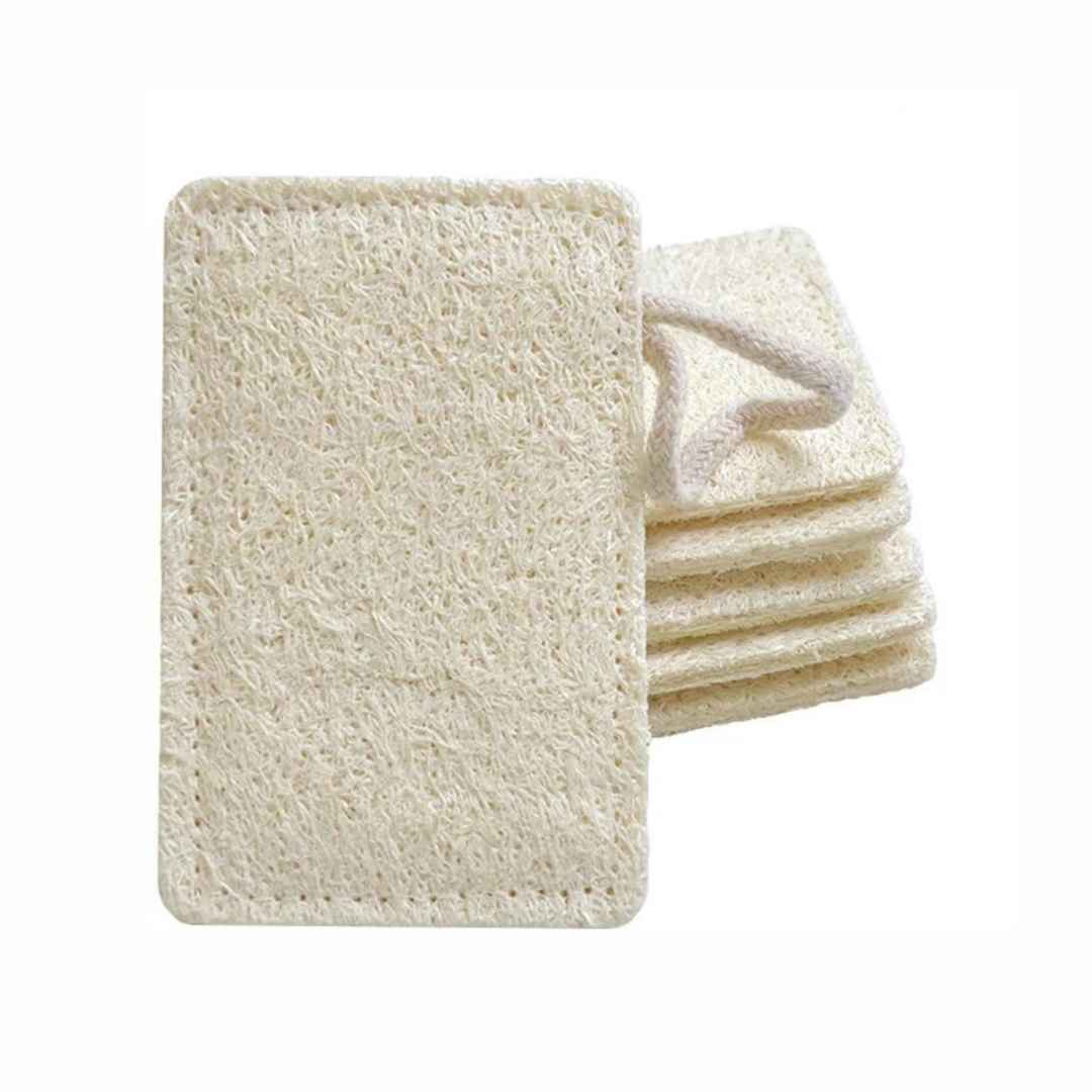 Three loofah kitchen sponges made by Zefiro. Natural color. Plastic-free sponge set.