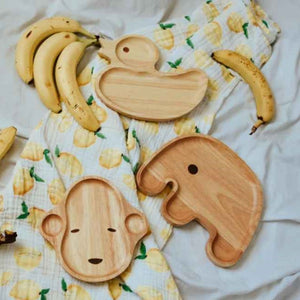 Wooden Plates made by Zefiro - Animal shapes - Duck, Elephant, Monkey.