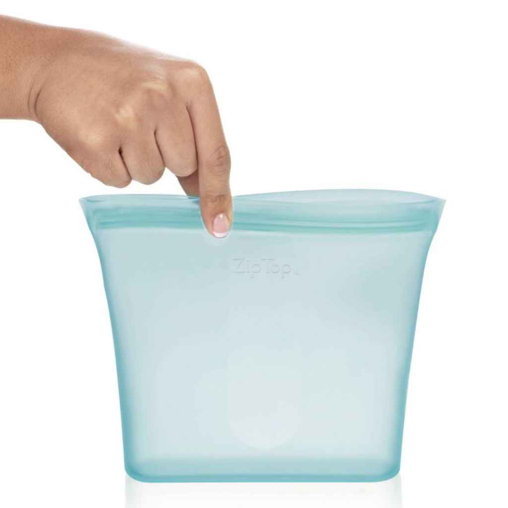 Zip Top 100% Platinum Silicone Reusable sandwich bags in Teal. Made in USA.