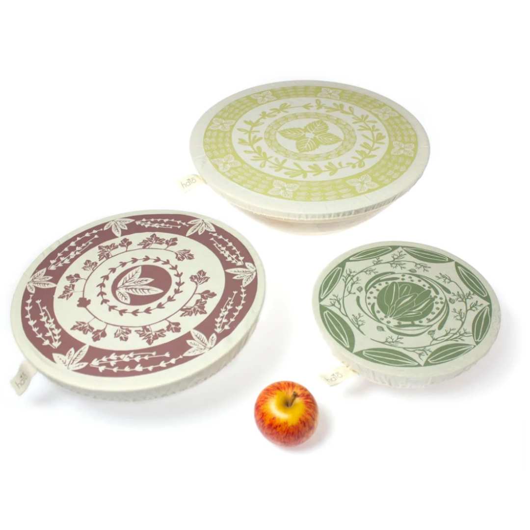 Organic Cotton Bowl Covers — Round 3-Pack (M,L,XL) | Herbs Series