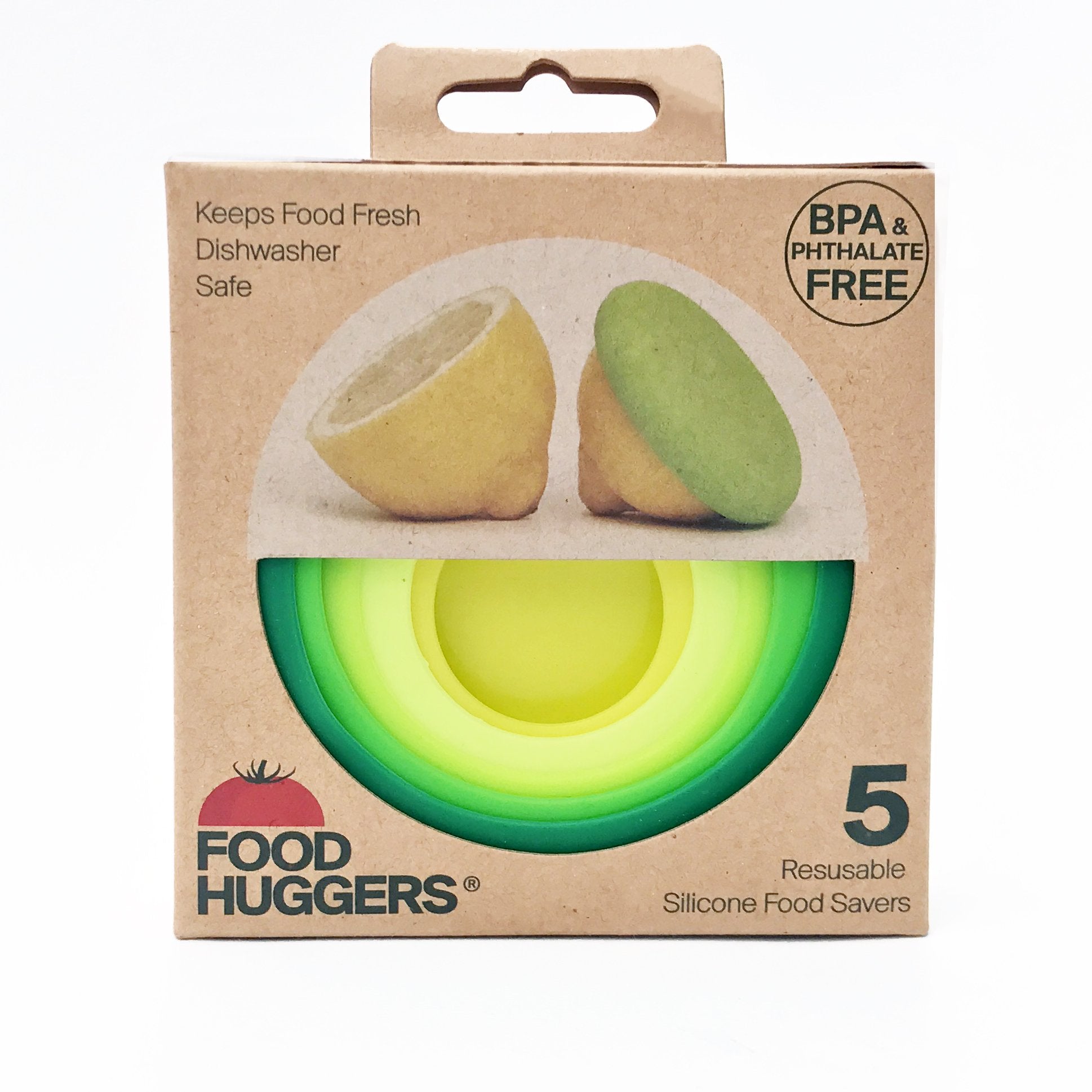 Food Huggers 5pc Reusable Silicone Food Savers, BPA Free &  Dishwasher Safe, Fruit & Vegetable Produce Storage for Onion, Tomato,  Lemon, Banana, Cans & More