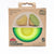 5 reusable silicone food savers in packaging, showing a lemon half with green food saver attached
