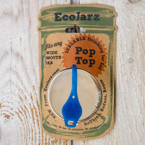 EcoJarz • Reusable drinking jar lid with blue pop top.