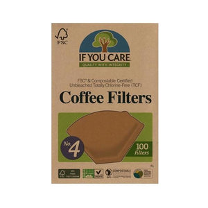 If You Care® FSC® & Compostable Certified. Unbleached. Totally Chlorine-Free (TCF). No. 4 coffee filters in package. 100 filters per package