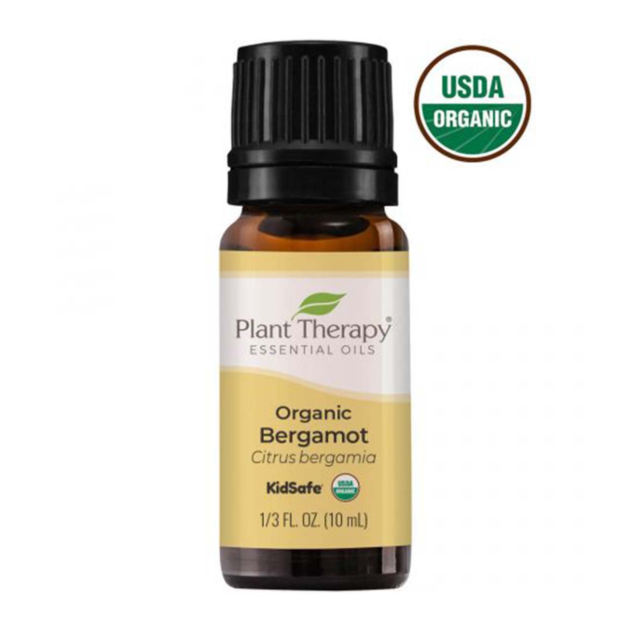 Organic Bergamot essential oil, KidSafe, USDA Organic. Made in USA. 10ml glass jar. Made by Plant Therapy.