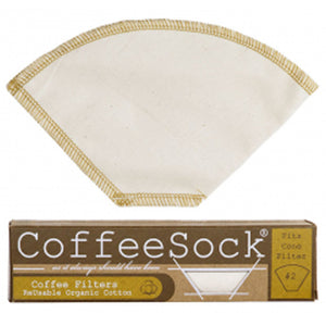 Reusable, organic cotton coffee filters made in the USA. #2 filter size. creme colored with brown threading