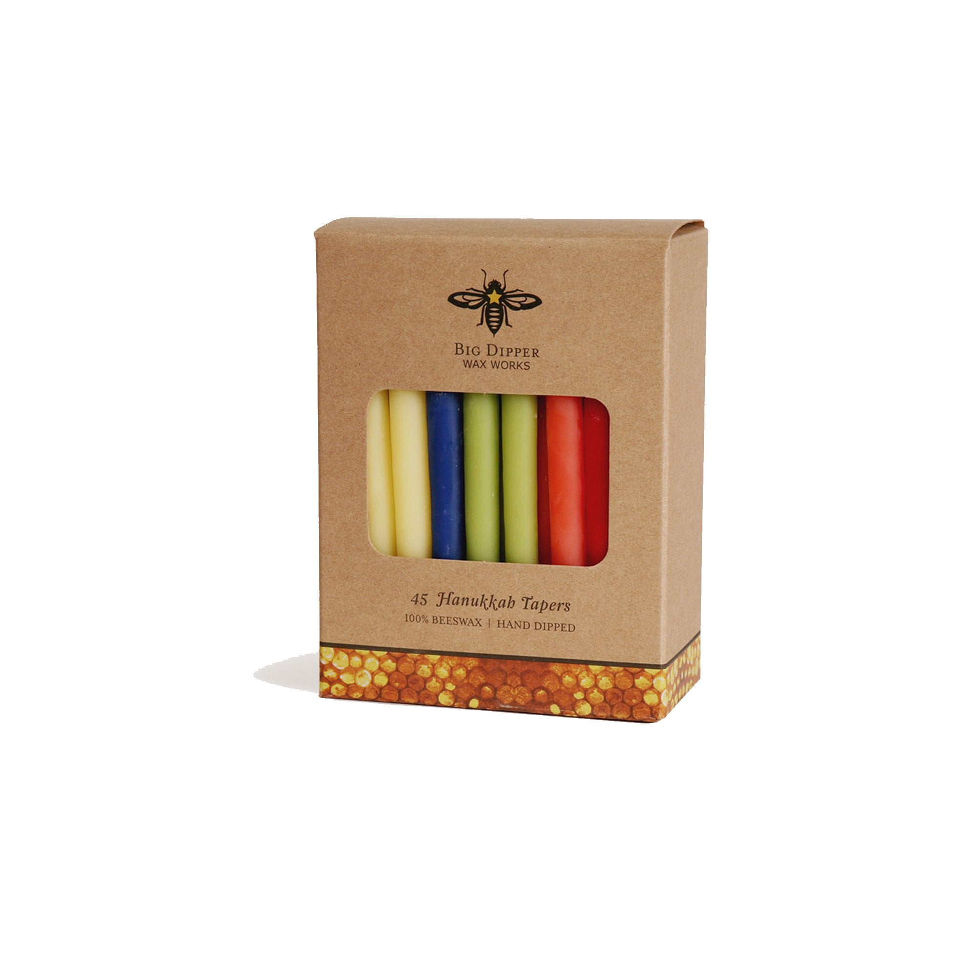 cardboard pack of 45 multicolored hanukkah tapered beeswax candles, 