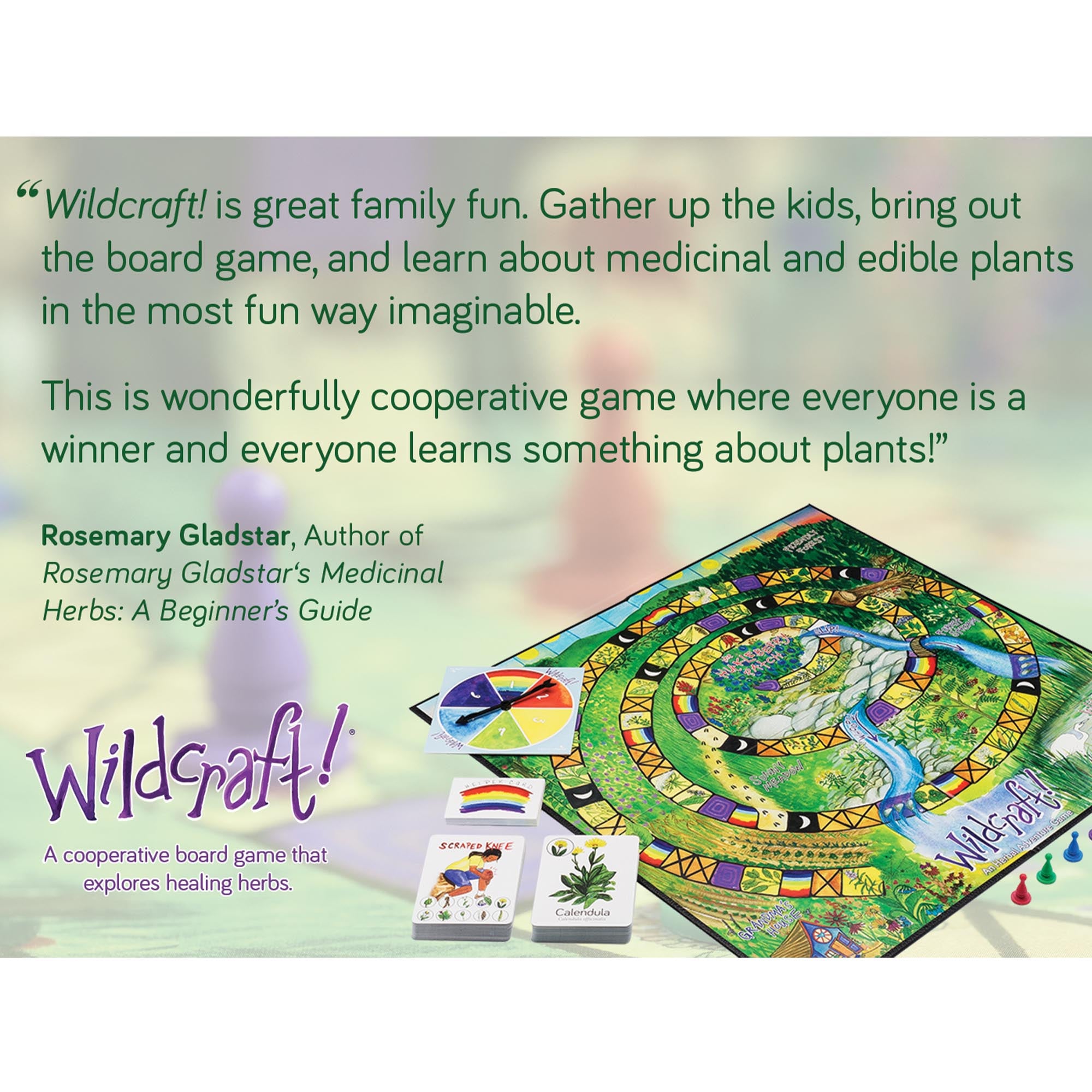 review of wildcraft game by rosemary gladstar, with game board visible next to text