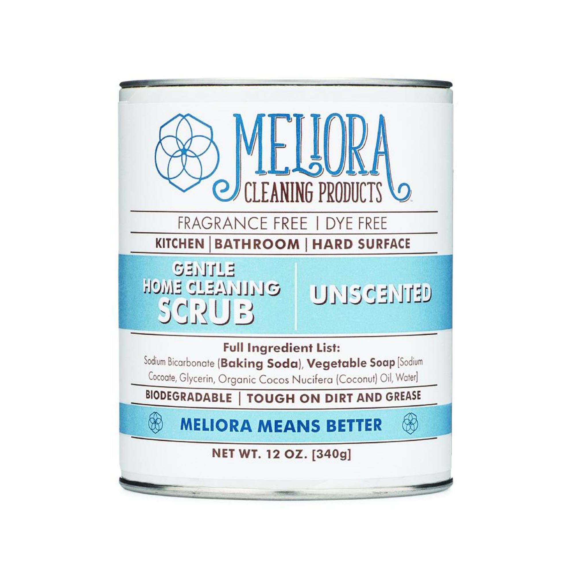 12 oz meliora cleaning scrub can, blue and white
