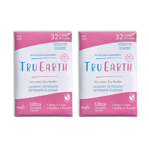 2 pink laundry detergent packages, 32 strips included in each box
