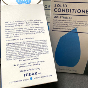 backside of conditioner package, shows HiBAR mission statement, directions, and ingredients