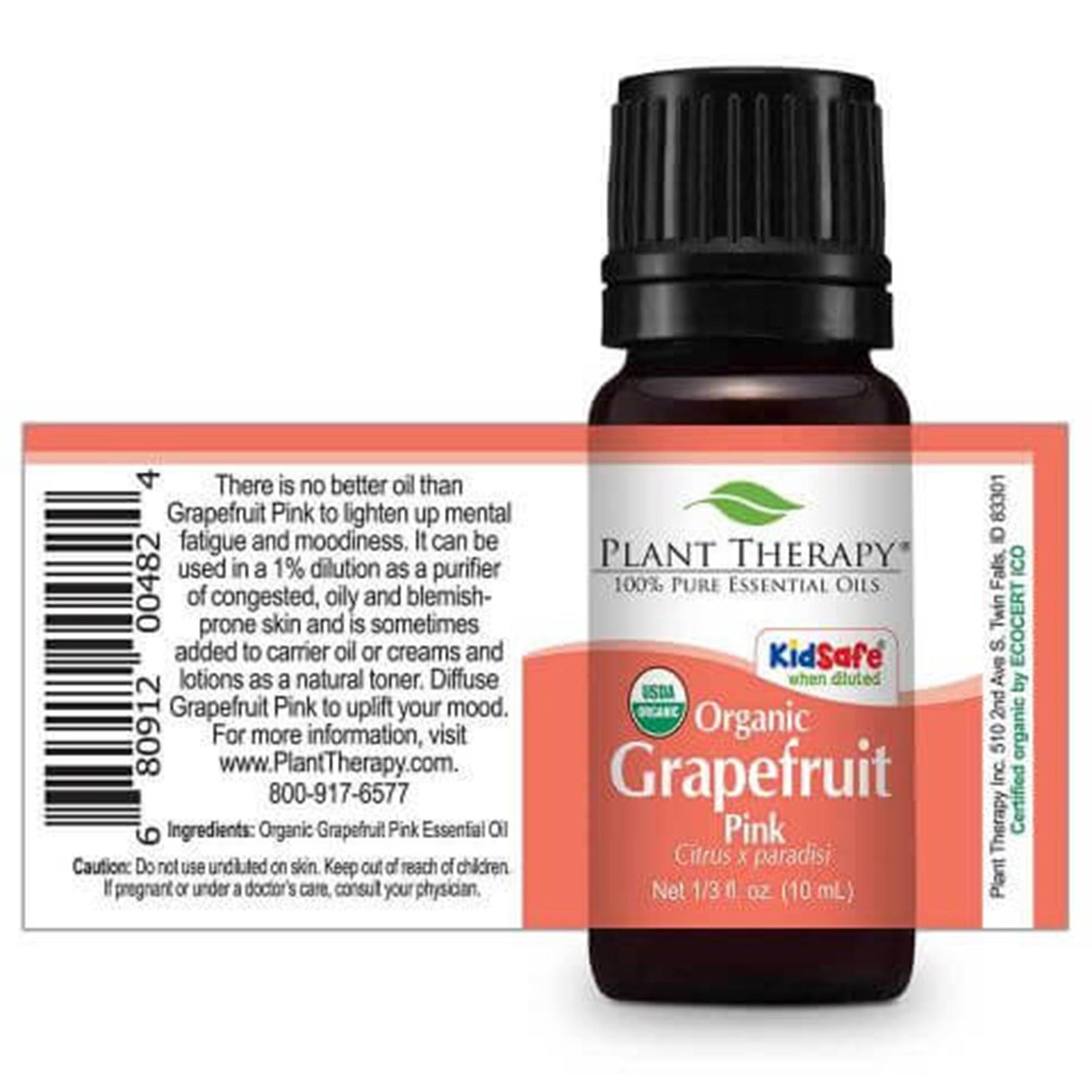 Organic Grapefruit essential oil, KidSafe, USDA Organic. Made in USA. 10ml glass jar. Made by Plant Therapy.