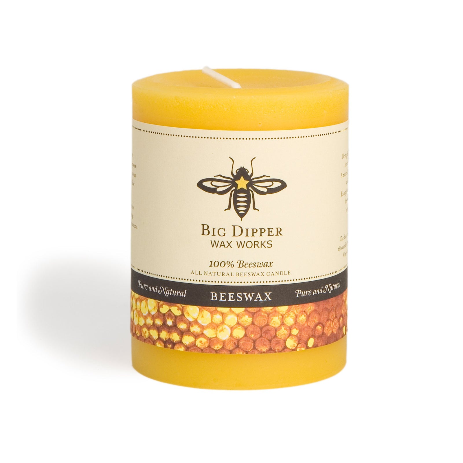 100% Pure Beeswax Heart Candle with big dipper logo. golden, short 
