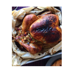 roast turkey with stuffing in unbleached non stick parchment roasting bag XL