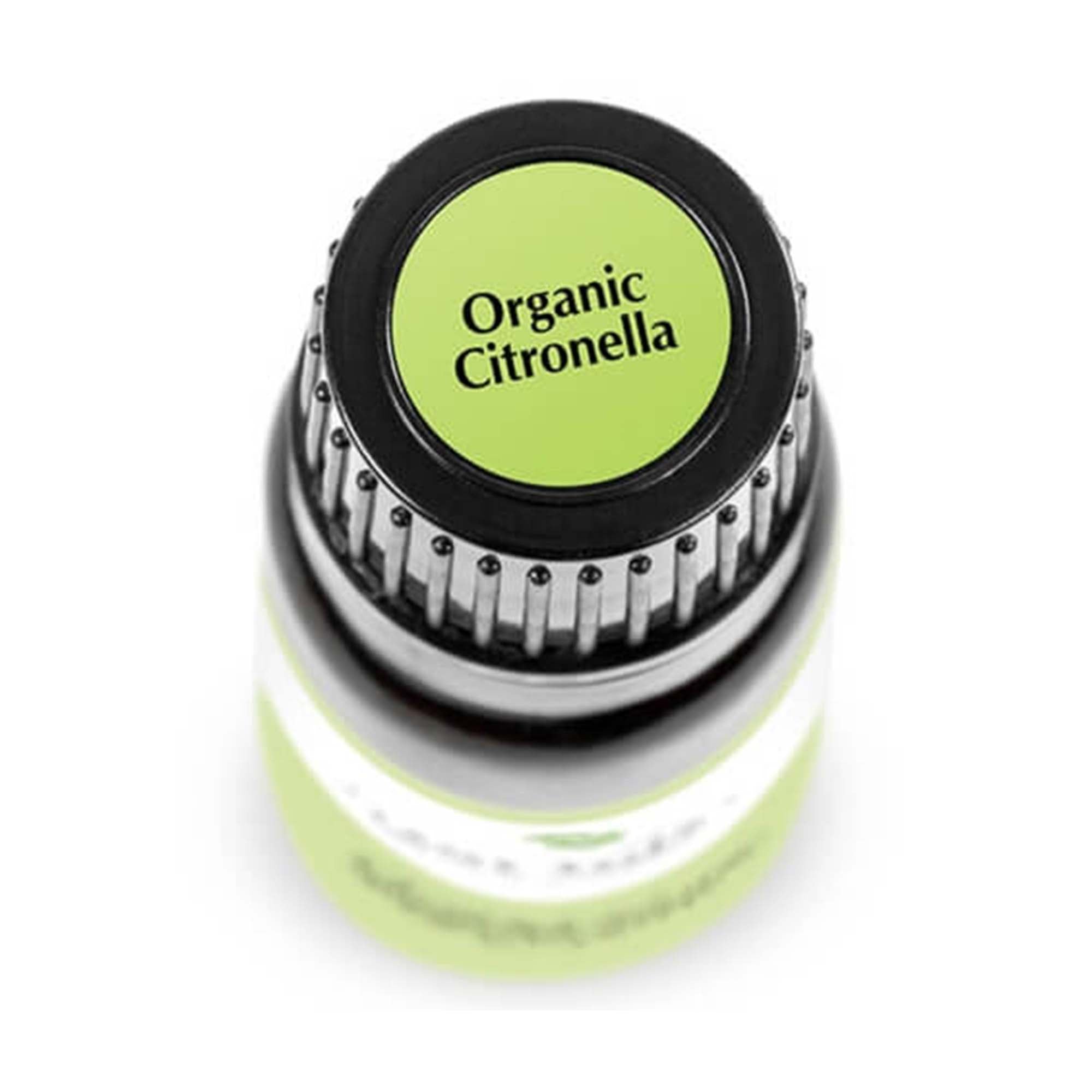 birds eye view of black bottle with green label. reads "organic citronella" 10 ml