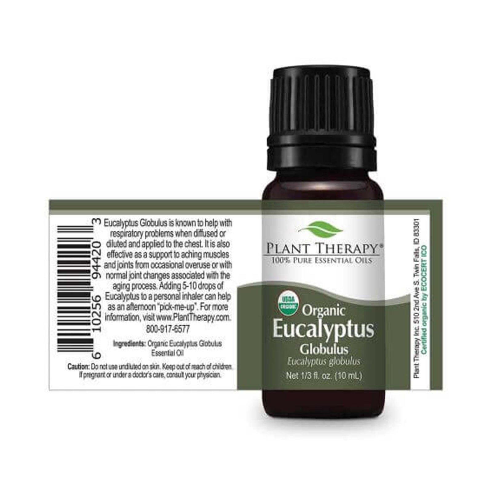 black bottle and full label view with directions, ingredients and cautions visible. 10 ml