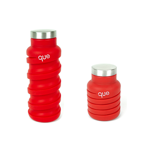 20 oz eco-bottle, red, left view extended, right view coiled/collapsed