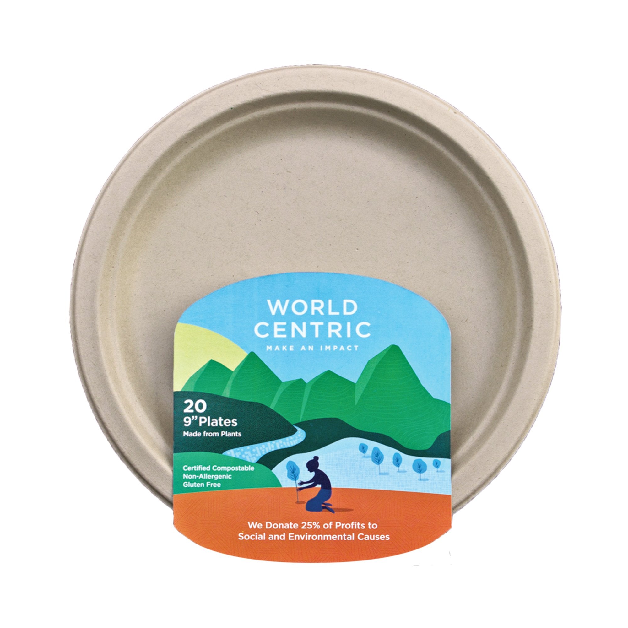 9" compostable plates with plain rim. pack of 20