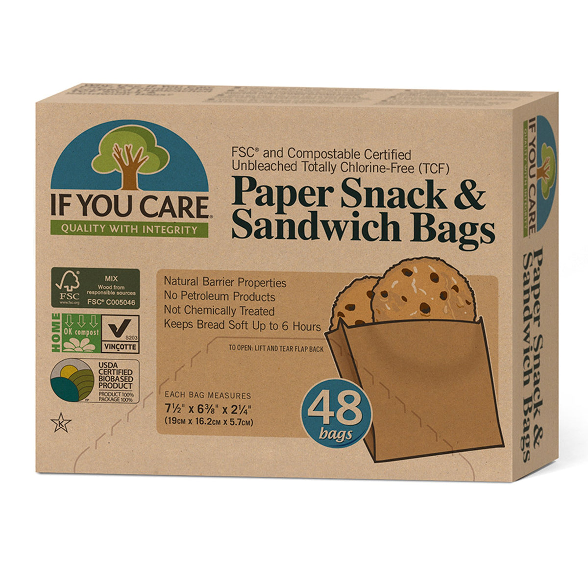 paper snack &amp; sandwich bags in package, 48 bags. bag measure 19cm x 6.2cm x 5.7cm