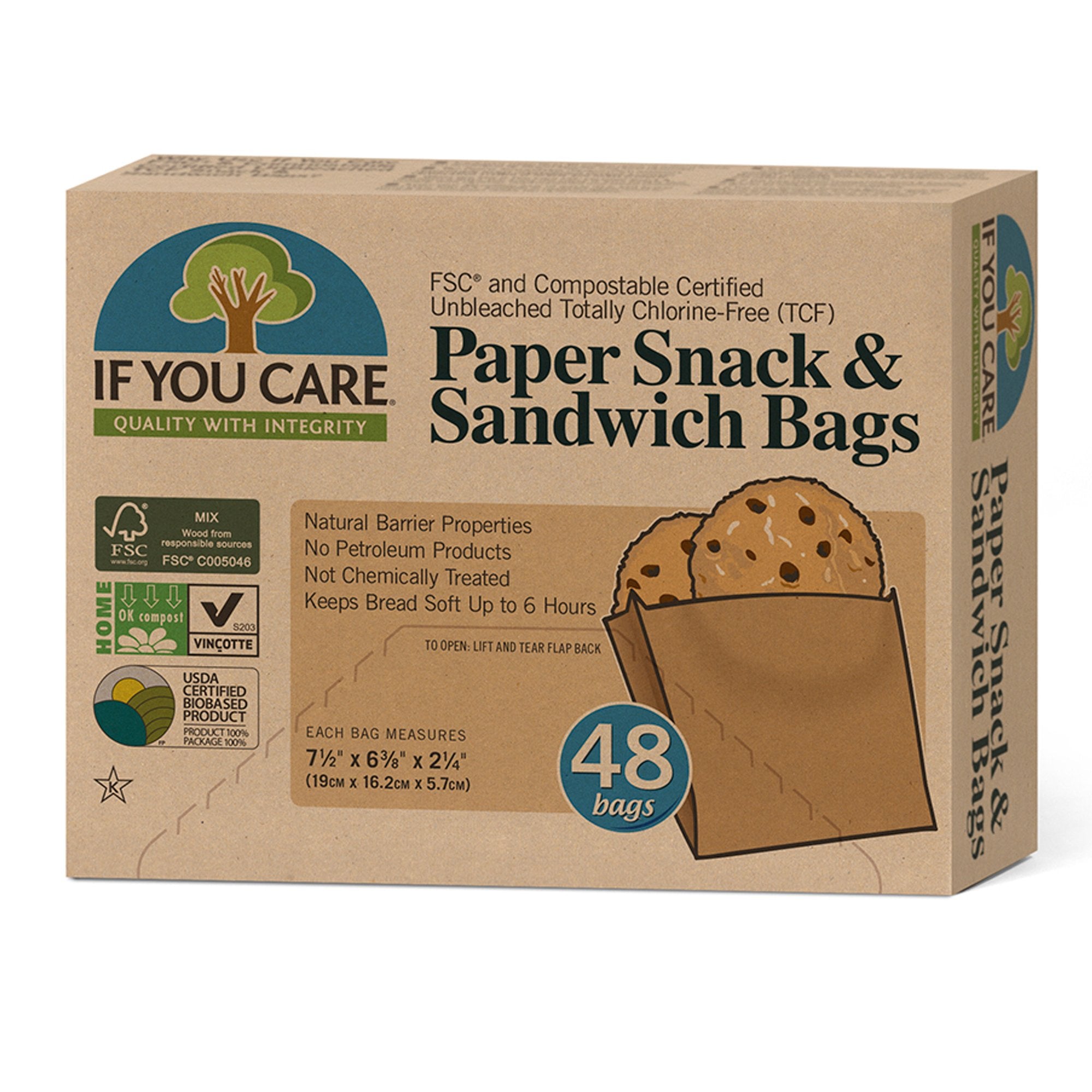 paper snack & sandwich bags in package, 48 bags. bag measure 19cm x 6.2cm x 5.7cm