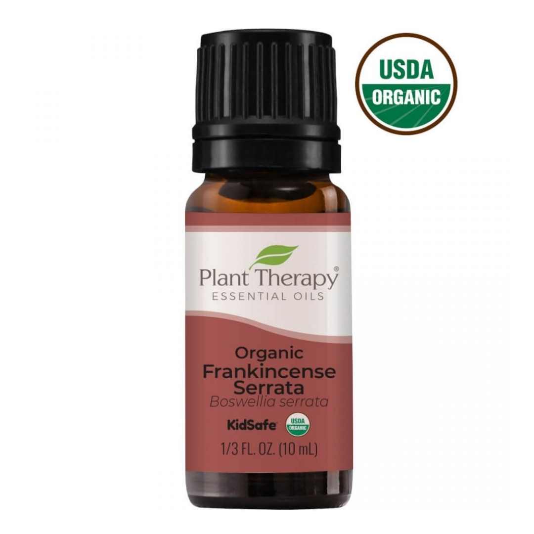 organic frankincense serrata bottle with usda organic certified logo on white background