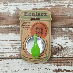 EcoJarz • Reusable drinking jar lid with green pop top.