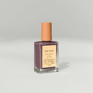 VEGAN, 21-Free, 77% plant-based nail polish, BKIND nail polish in Tiguidou, a dusty purple and dark lavender color