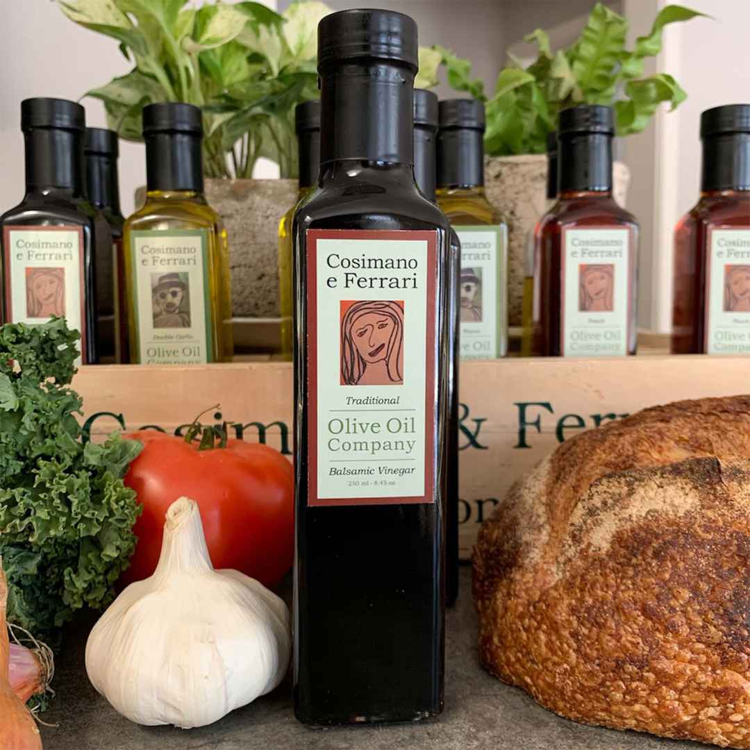 Cosimano & Ferrari's Traditional Balsamic Vinegar, 8/45 fl oz. Sourced in Italy, made in USA.