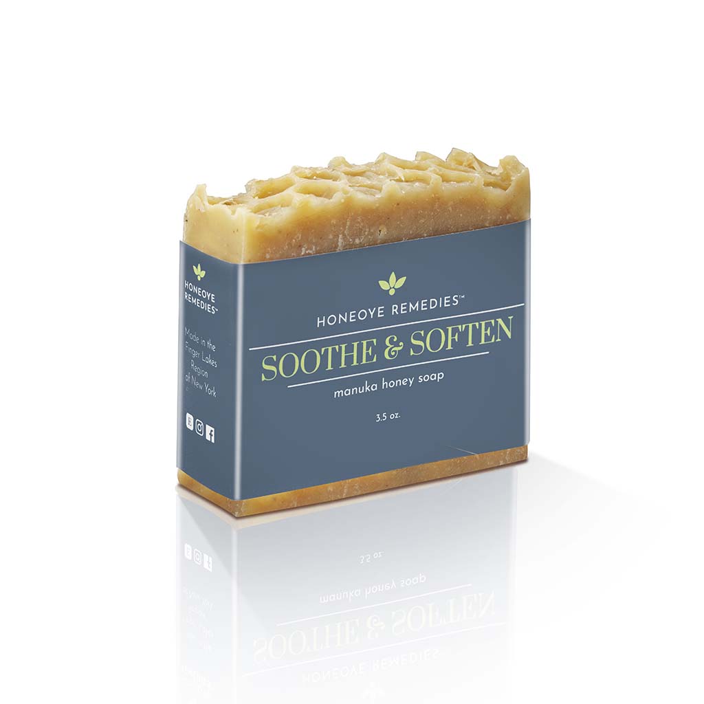 Honeoye Remedies® Soothe &amp; Soften Manuka Honey Bar Soap, 3.5oz. Made in USA.