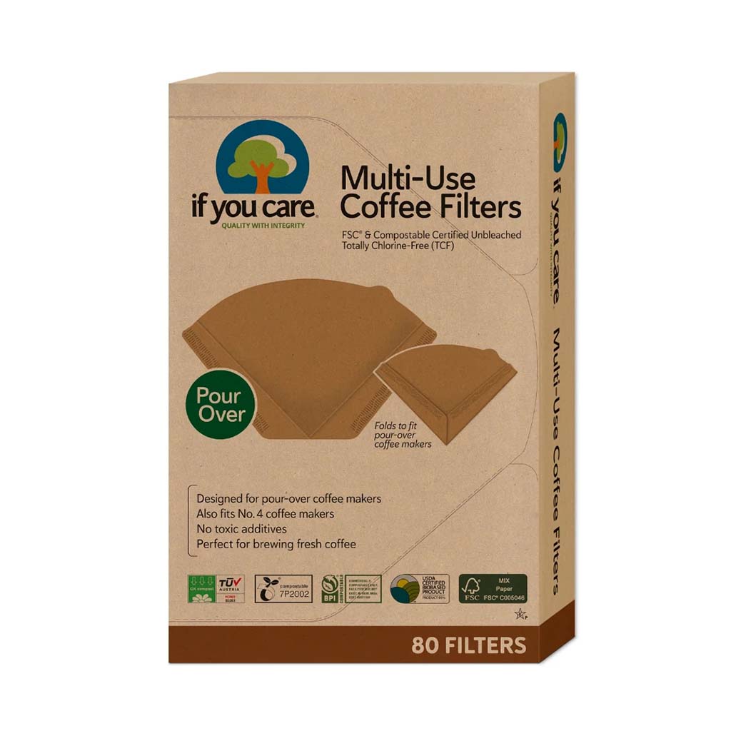 If You Care® FSC® &amp; Compostable Certified. Unbleached. Totally Chlorine-Free (TCF). Multi-use coffee filters. Designed for pour-over coffee makers. Also fits No. 4 coffee makers. 80 filters per package