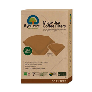 If You Care® FSC® & Compostable Certified. Unbleached. Totally Chlorine-Free (TCF). Multi-use coffee filters. Designed for pour-over coffee makers. Also fits No. 4 coffee makers. 80 filters per package