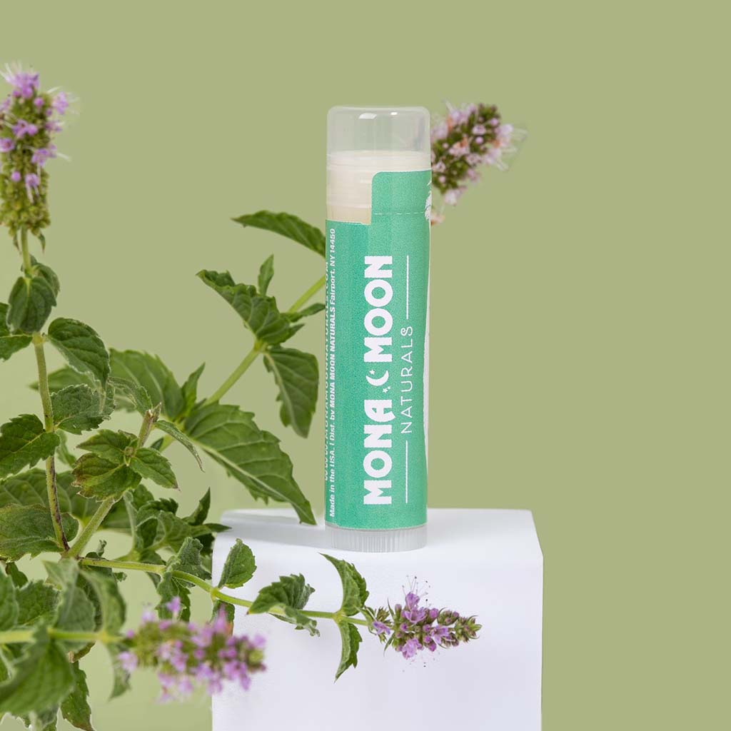 Mona Moon Naturals Lip Balm. Spearmint .15oz. Woman-owned company. Handmade in Rochester, NY.