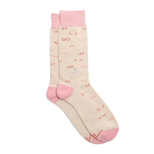 Conscious Step crew Socks That Support Self-Checks beige-colored with pink boobies. Organic. Fair trade.