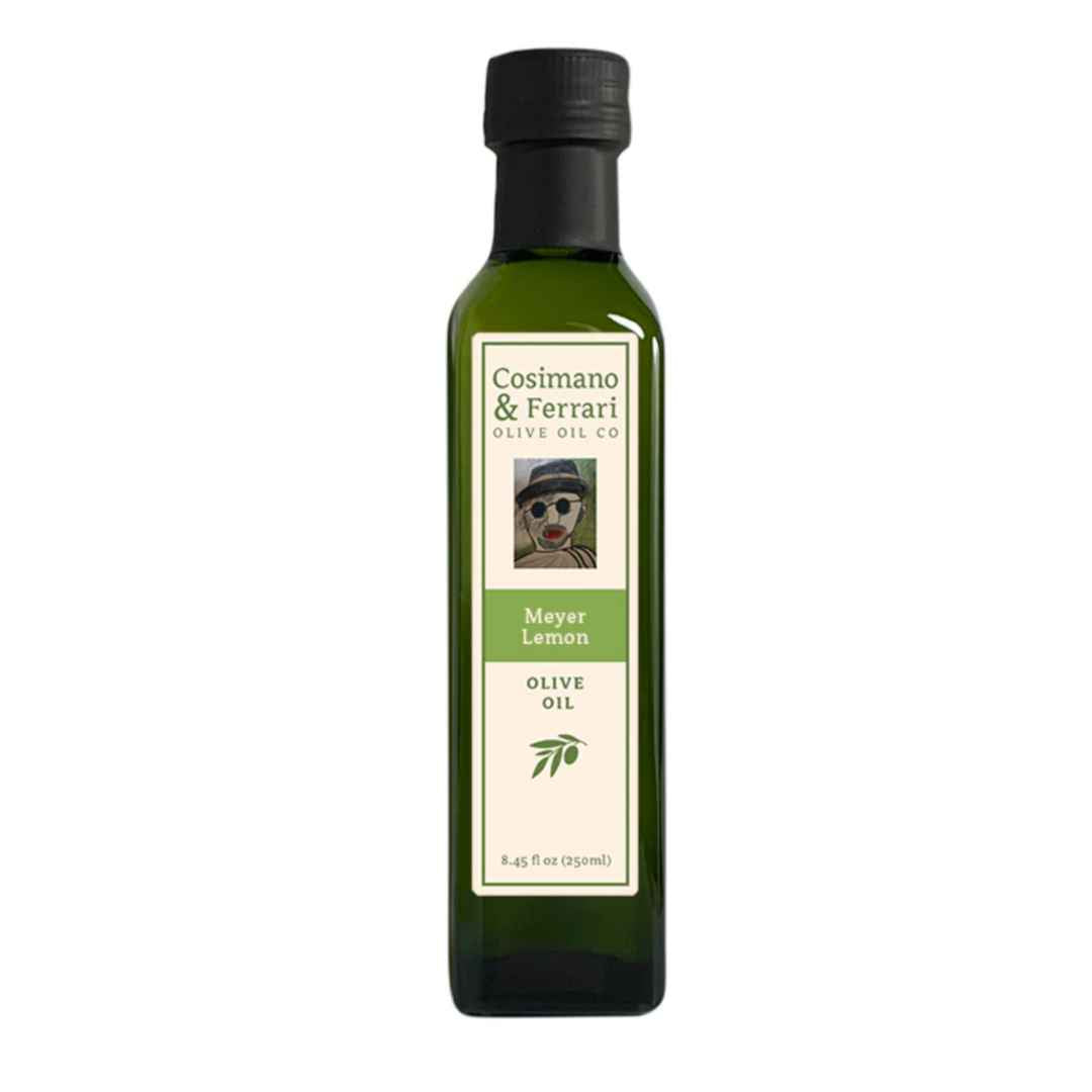 Cosimano &amp; Ferrari Olive Oil Co., 100% Pure Extra Virgin Olive Oil, with all natural Meyer Lemon flavoring. 8.45 fl oz. Made in USA.