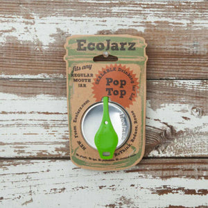 EcoJarz • Reusable drinking jar lid with green pop top.