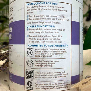 Back Cover of lavender laundry powder.