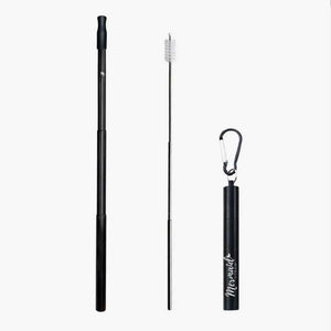 telescopic stainless steel straw with cleaning brush and metal keychain carrying case, black
