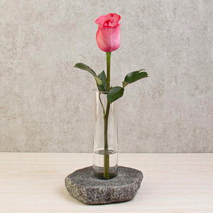 Sea Stone Reclaimed Granite Bud Vase. Recycled glass vase. Thick sustainable cork base.