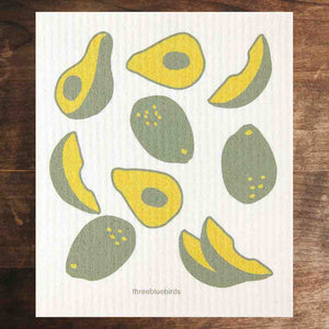 White Swedish Dishcloth Avocado Pattern Front Side Eco-Friendly