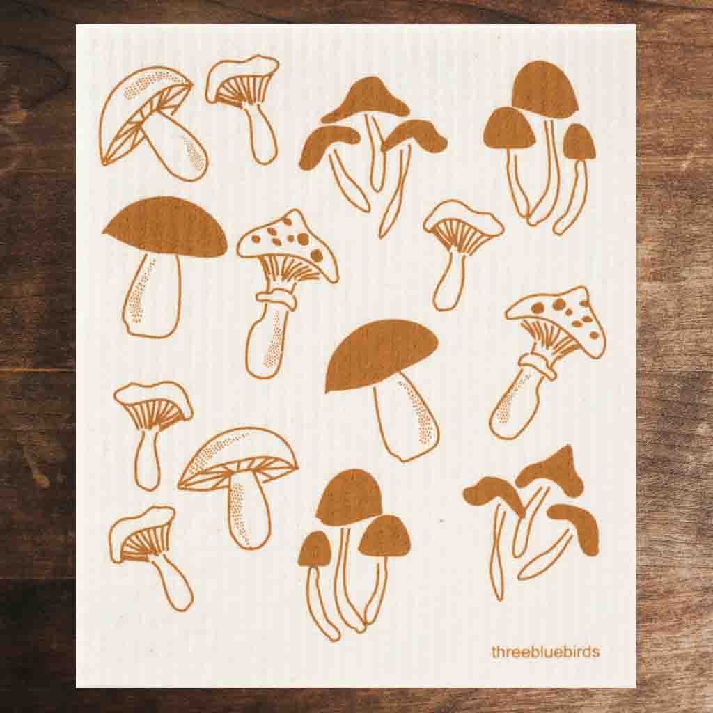 White Swedish Dishcloth Fungi Pattern Front Side Eco-Friendly