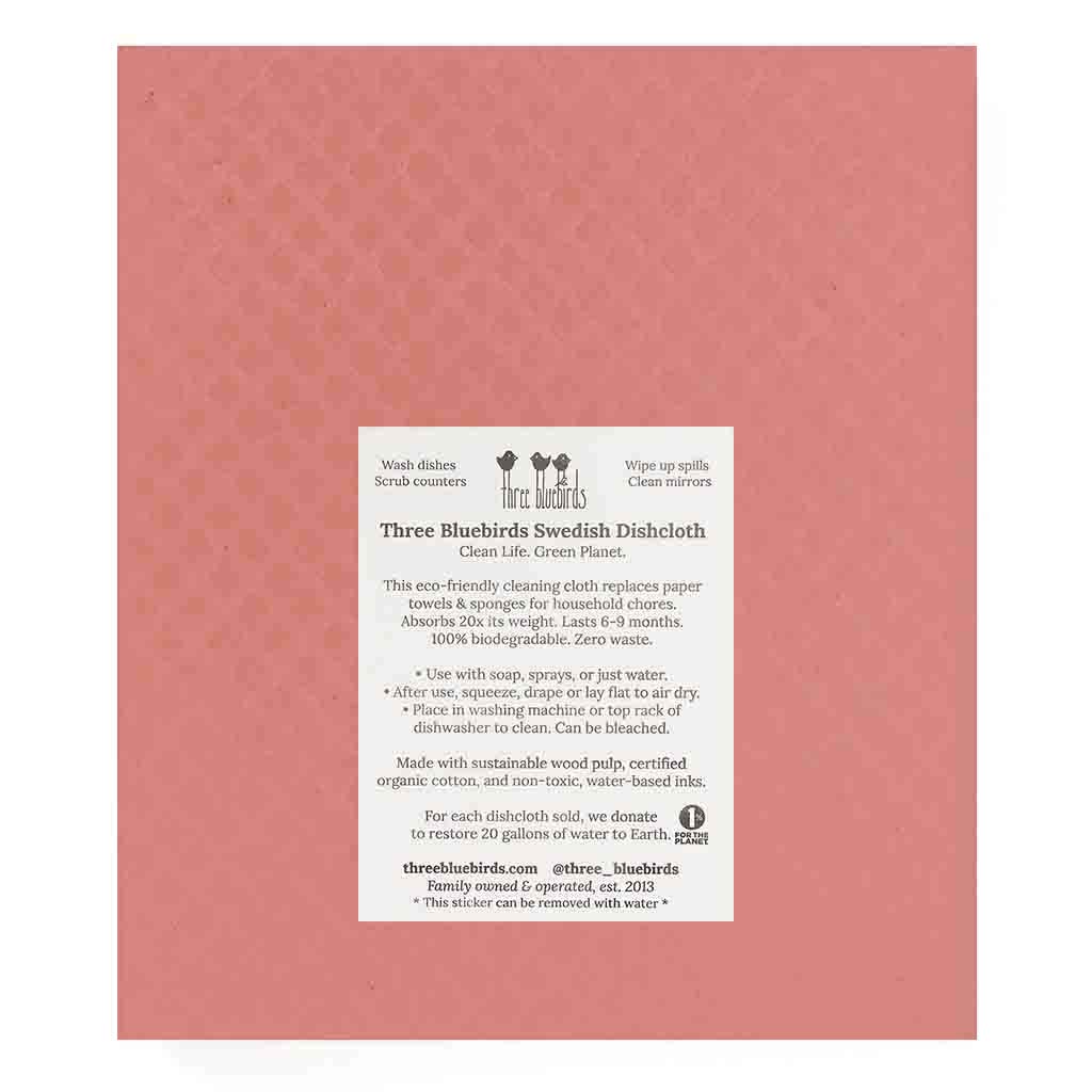 Pink Swedish Dishcloth White Heart Pattern Back Side Eco-Friendly